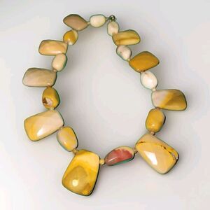 Natural Yellow Mookaite Jasper Necklace Chunky Polished Faceted Stones Heavy